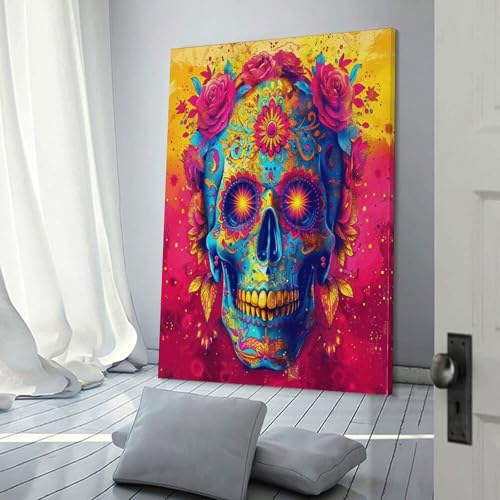 Crâne Murale Halloween Toile Décorative pour Transformer Votre Mur