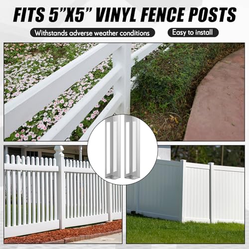 Image of Hicarer 1 Set 5 inch x 5 inch x 36 inch Vinyl Fence Concrete /Wood Post Mount Tower with Mounting Kit Heavy Duty Fence Post for Vinyl Newel Posts Repair - Galvanized Steel, 300 lbs Load Capacity