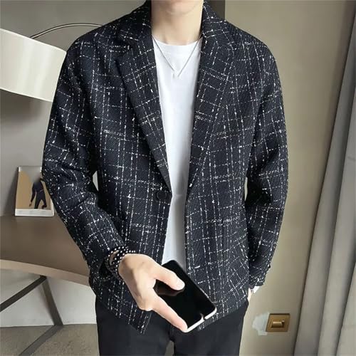 Men's Suit Jackets Single Breasted Party Male Blazer Plaid Spring Clothes Elegant Casual Coat3