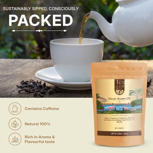 Image of Tealeaf & Co. Classic Assam CTC Chai - 100% Pure Loose Leaf Black Tea - Low Caffeine Premium Tea - Upto 50 Servings (3.52oz /100gm)