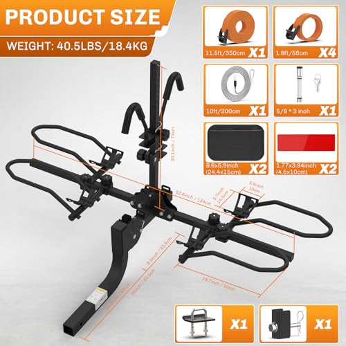 WELLUCK Bike Rack for Car,200LB 2 Ebike Rack Hitch with Up to 5-inch Fat Tire,Folding Hitch Mount Anti-Theft Bike Rack for RV Trucks SUV -2" Hitch Receiver