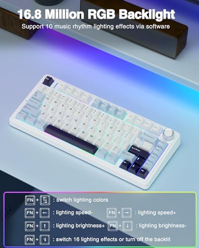Image of (Refurbished) AULA F75 75% Wireless Mechanical Keyboard | Hot Swappable | Pre-lubed Linear Switches | RGB Backlit | 2.4GHz /Type-C /Bluetooth Gaming Keyboard (Ice Blue, Reaper Switch)
