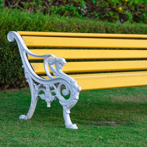 Image of BRISHI 3 Seater Cast Iron FRP Garden Bench for Indoor & Outdoor Park /Patio /Living Room /Terrace /Balcony (Yellow+ White)