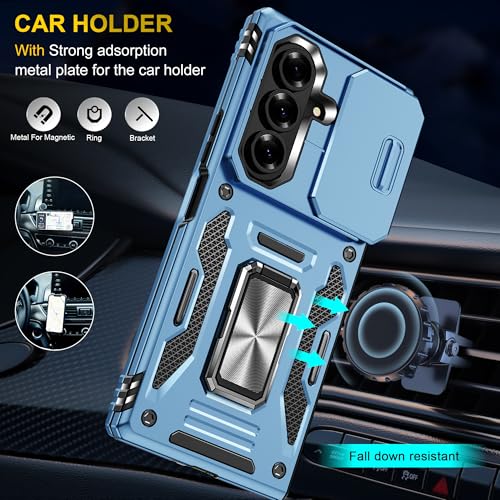 Image of Slide Camera Cover with Ring Holder Mobile Phone Case Cover for Samsung Galaxy Z Fold7 5G (Blue)