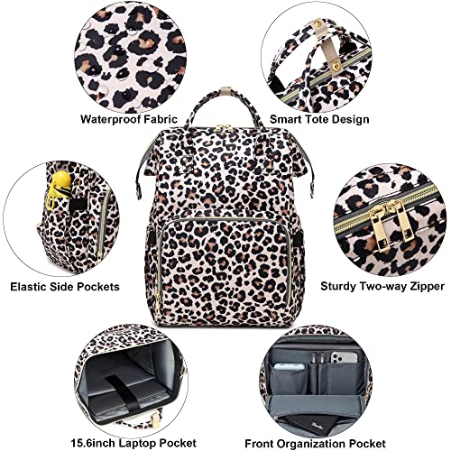 Leopard Women Laptop Backpack, College School Backpack Bookbag 15.6 Inch Computer Backpacks for Work Business Travel2