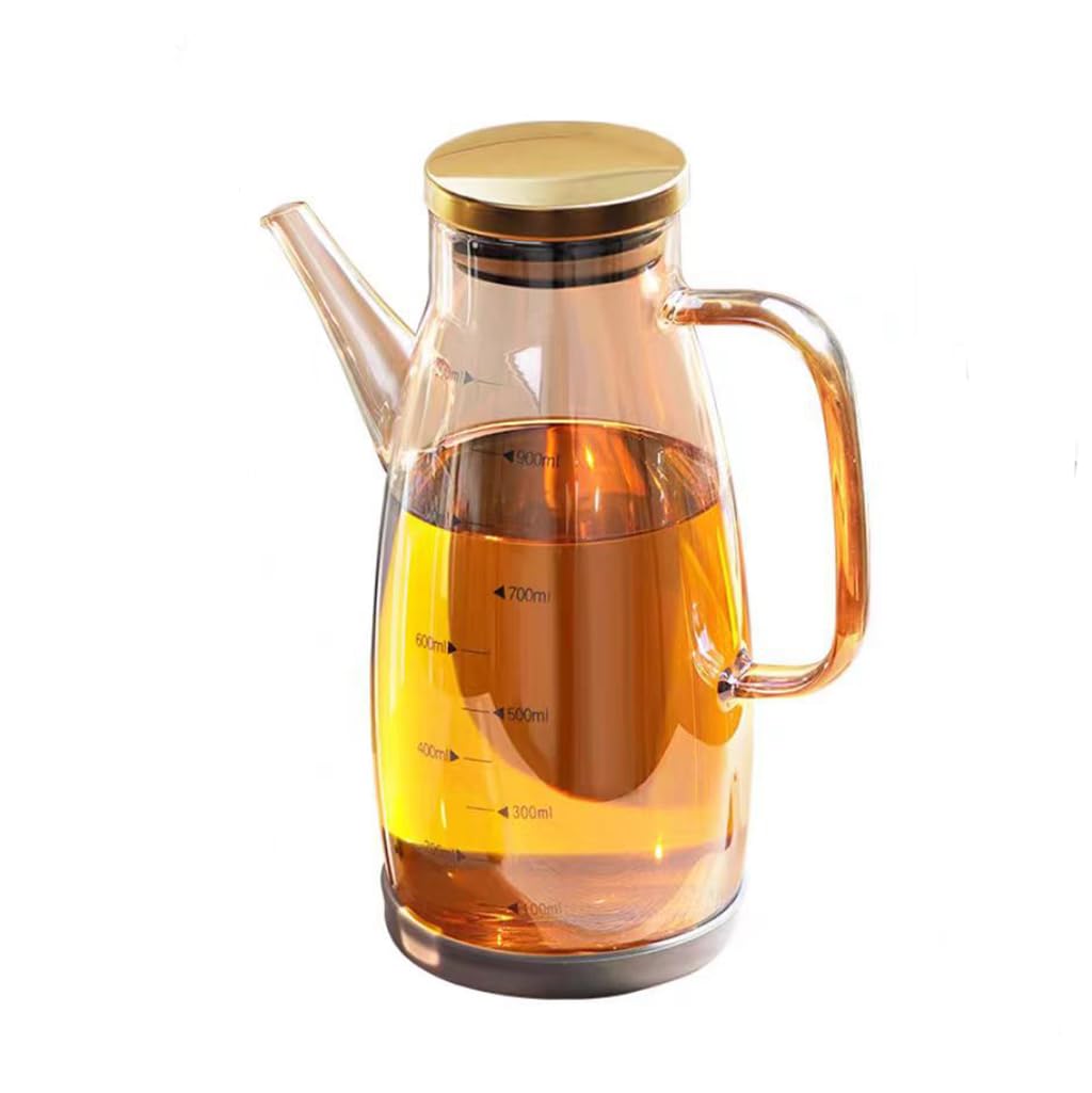 Botella dispensadora de aceite de vidrio, Botellas dispensadoras de aceite y vinagre de vidrio, paquete de 2, tapa de acero inoxidable, medidas, varios tamaños: 600 ml, 800 ml, 1000 ml(1000ML)