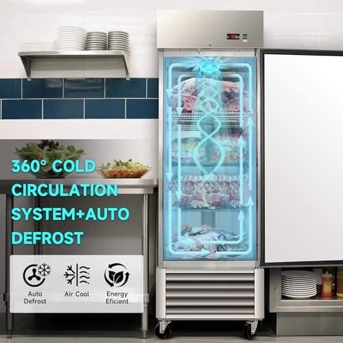 Image of 27 inch W Commercial Upright Freezer with Single-Door: 23 Cubic Feet Storage, Adjustable Shelving, Automatic Defrosting, Precision Digital Thermostat, LED Lights, Safety Locks