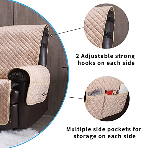 Image of Velvet Recliner Covers Non Slip Waterproof Large Recliner Chair Covers for Leather Chairs Reversible Recliner Sofa Cover for Living Room Recliner Furniture Protectors Covers for Dog Pets Beige 28 inch