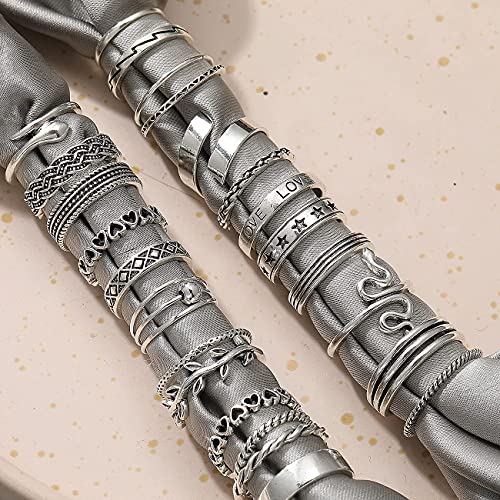 If You Vintage Silver Knuckle Rings Set For Women, 24Pcs Open Stackable Midi Rings, Boho Butterfly Snake Finger Ring Pack #TOP5