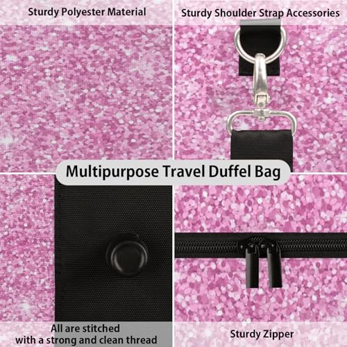 Pink Glitters Print Travel Duffle Bag for Women Men, Carry On Overnight Bag, Weekend Travel Duffel Tote Bags for Trips Sport Hospital3