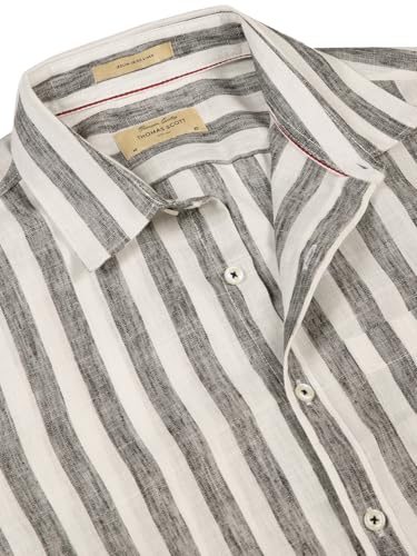 Image of Thomas Scott Men's | Stripes | Half Sleeve | Slim Fit | Linen Blend | Spread Collar | Casual Shirt