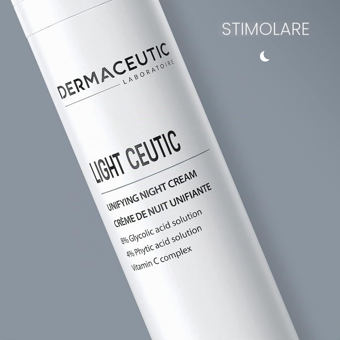 Dermaceutic Light Ceutic – Crema notte tonificante per la pelle – Crema viso illuminante anti-età con acido glicolico, acido fitico e vitamina C – Crema antirughe – 40 ml
