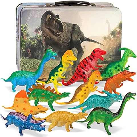 3 Bees & Me Dinosaur Toys with Storage Box - 12 Large Realistic Toy Dinosaurs & Case Cover