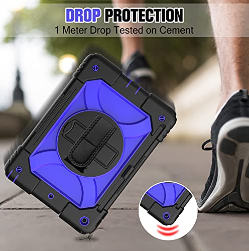 Ledniceker Ipad 9Th/8Th/7Th Generation Case, Ipad 10.2 Case, Three Layer Protective Kids Case With [360 Rotating Stand] [Hand Strap] [Pencil Holder] For Ipad 10.2 9Th Gen 2021/2020/2019- (Blue+Black) #TOP4