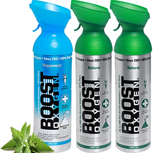 Reiner Sauerstoff in der Dose - 27 Liter NATÜRLICHER und PFEFFERMINZE, 95% reiner Sauerstoff in drei transportablen 9 Liter Sauerstoffdosen für mehr als 450 Inhalationen Cover