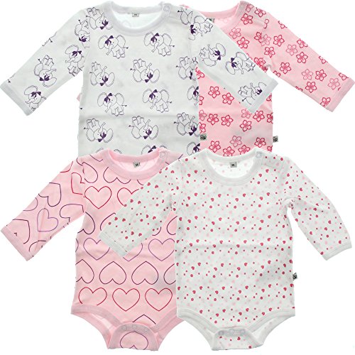 Pippi Body Ls Ao-printed (4-pack), Body para Bebé-Niños, Rosa (Ligthrose), 74 cm
