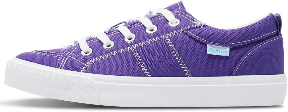 Obtaom Women's White Play Fashion Sneakers Cute Lace up Canvas Shoes Low Top Washed Canvas Flat for Lady - Image 2