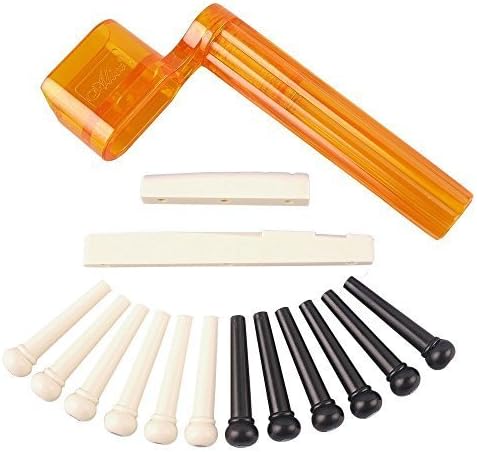 YMC Tint Bridge Pin+String Winder Plus Nut Saddle Set for Acoustic Guitar, Black & Ivory, 6 Piece