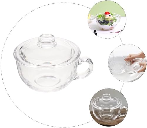 Miniatura 2 de Kichvoe Tazas de avena de vidrio para ramen con tapa, organizador de arroz, taza de leche de cereales, tazón de sopa con tapas, cuenco de cereales