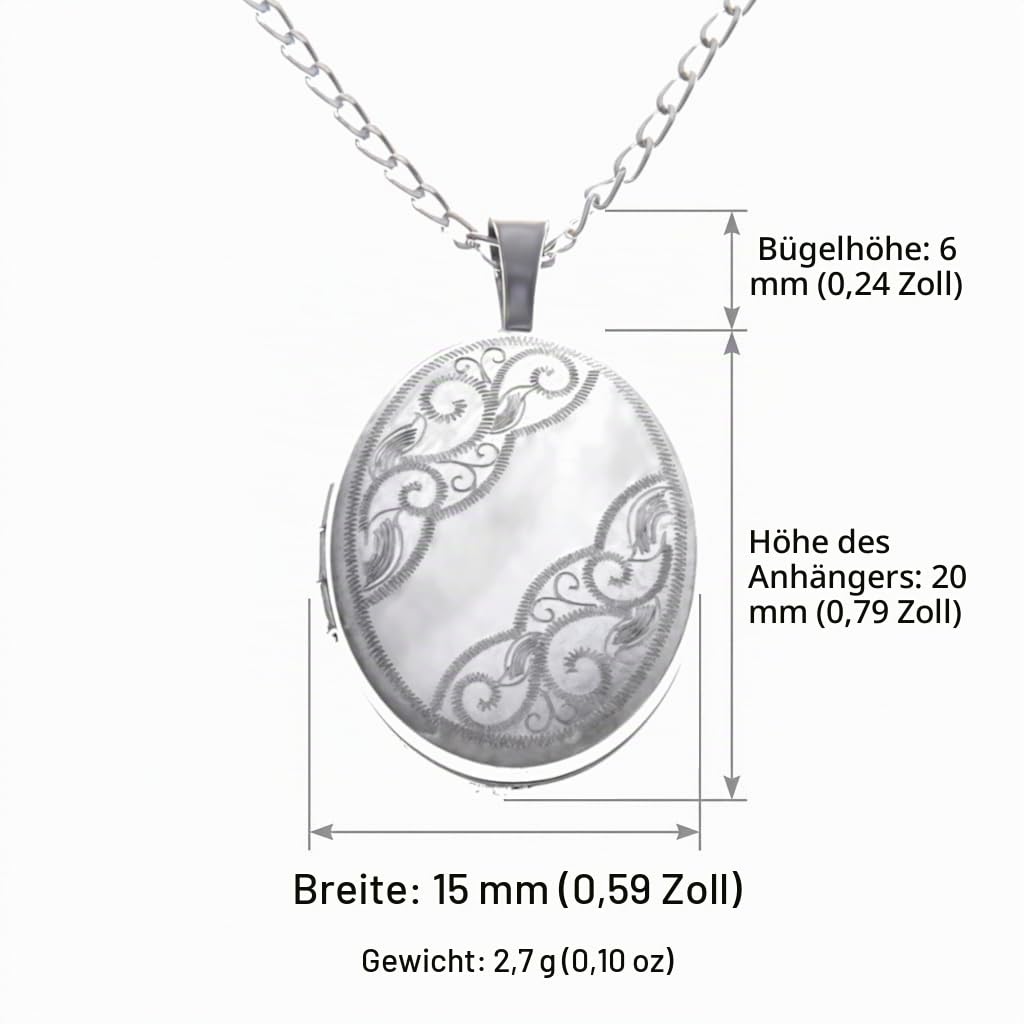 Alexander Castle Oval 925 Sterling Silber Kette mit Foto Medaillon für Damen Mädchen Kinder - 20mm x 15mm - 18" Sterlingsilber Foto Kette & Schmuck Geschenk-Box