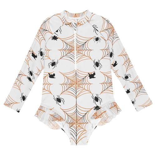 Black Orange Spider Webs Girls Long Sleeve One-Piece Swimsuit UV Protection Swimwear Bathing Suit 20861890