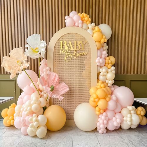 Image of Pink Yellow Balloon, Pastel Light Dusty Pink Yellow Balloon for Party Decor | 12 Inch Retro Orange Baby Pink Yellow Balloons for Lemon Birthday Oh Baby Shower Bridal Bee Themed Wedding Party Decorations