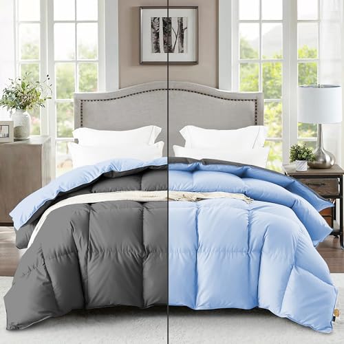 Image of Fluffy 600 GSM Winter Comforter Double Bed Size 90 inchX100 inch - 600 GSM Heavy Winter Quilt Microfiber Rajai /Duvet /Blanket Super Soft Double Bed - Sky Blue /Dark Gray Color