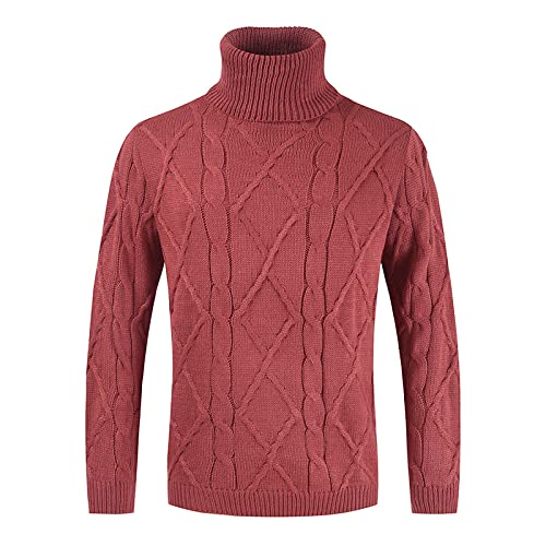 CIDCIJN Pullover Für Herren - Casual Geometrische Stricken Warme Pullover Männer Dicke Rollkragenpullover Winter Rollkragenpullover Männer Strickpullover, Rot,M Cover