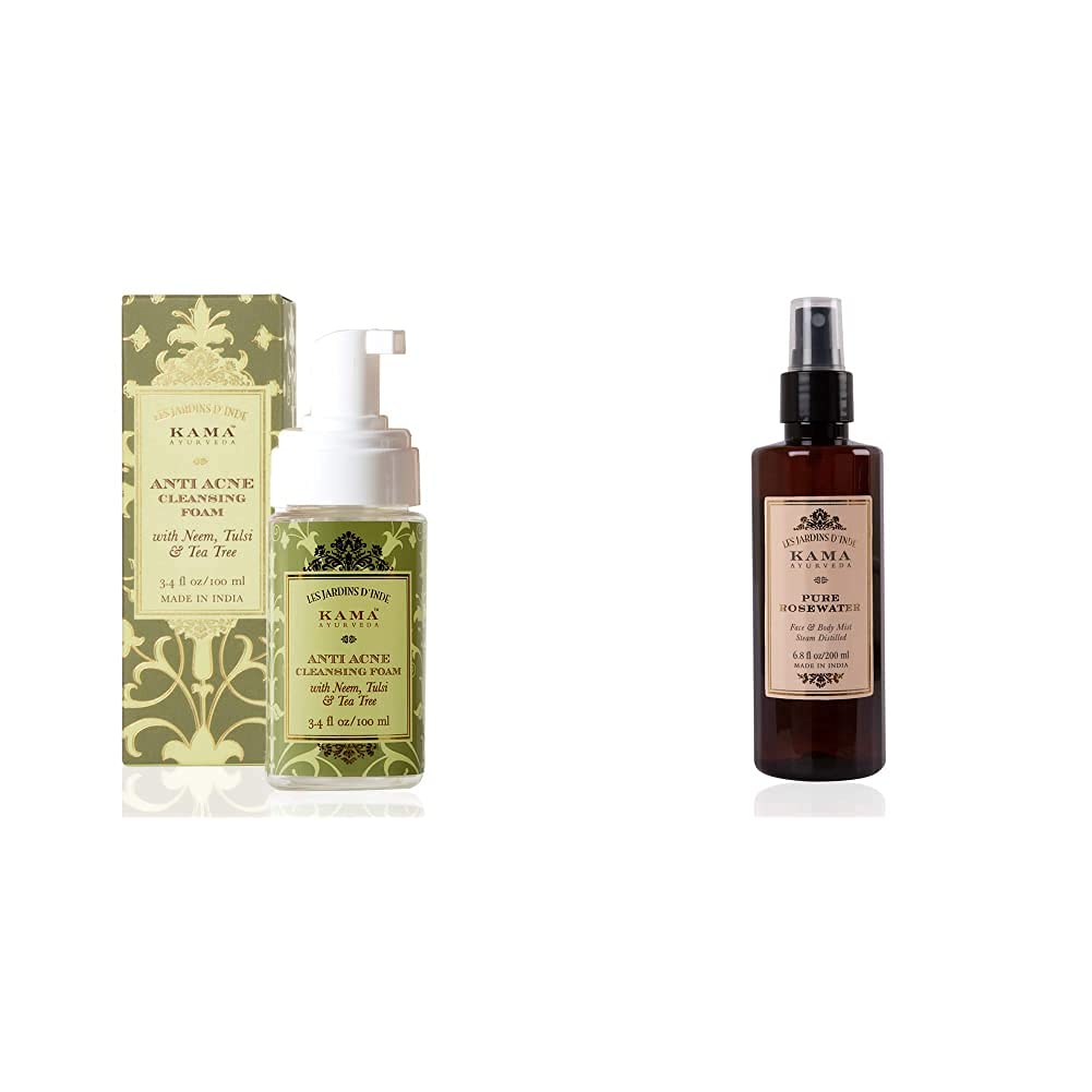 Kama Ayurveda Anti Acne Cleansing Foam, 100ml & Kama Ayurveda Pure Rose Water Face and Body Mist, 6.7 Fl Oz