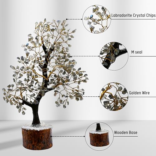 Image of Certified Labradorite Crystal Tree for Good Luck - Healing Crystals Money Tree for Wealth, Positive Energy at Home Office - Decorative Spiritual Gifts for Vastu, House Warming