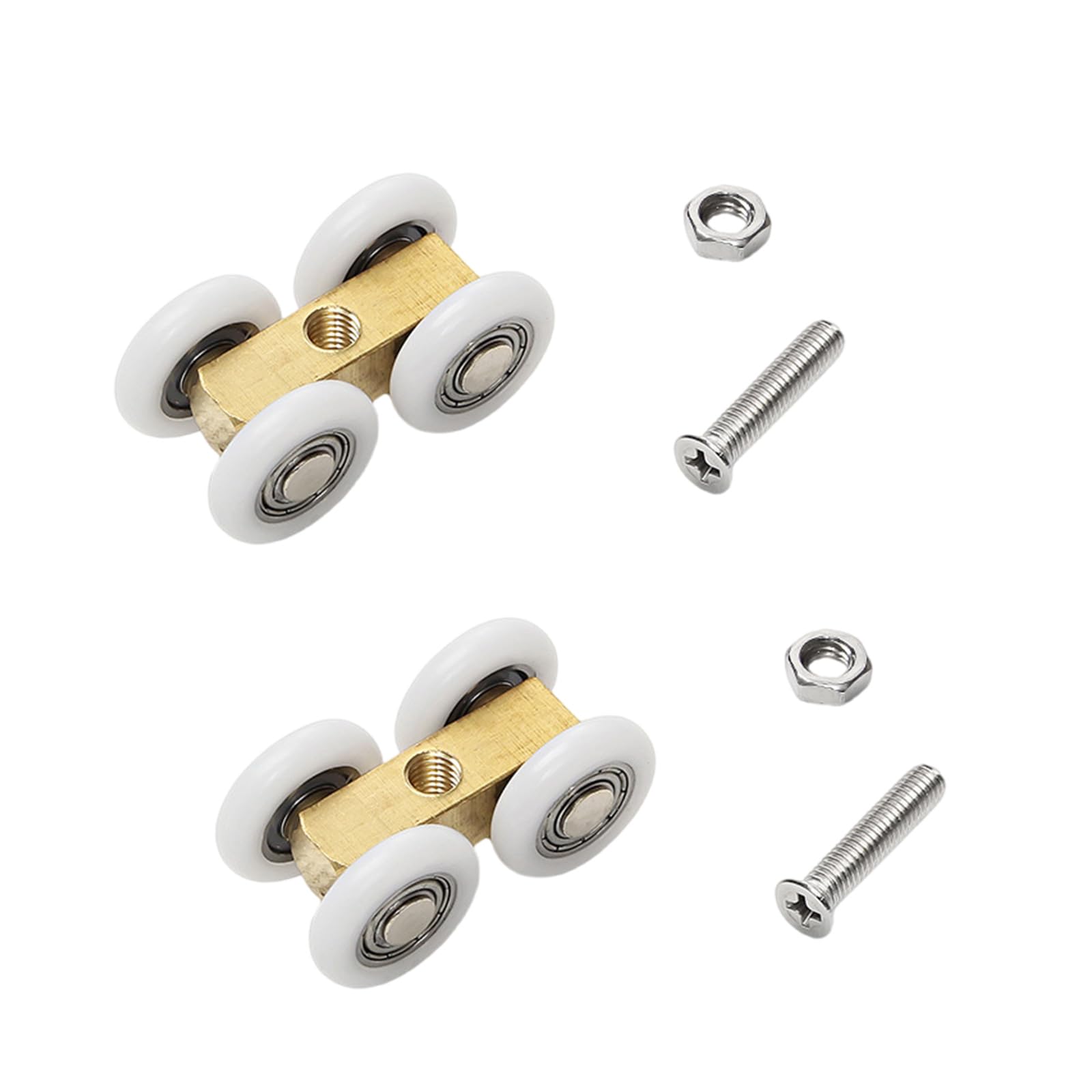 Kalttoy Copper Small Hanging 2Pcs Stainless Steel Shower Door Rollers Four Wheel Hanging Pulley Adjustable Sliding For Glass Doors Quiet Roller Glass Sliding Door Hanging Wheel