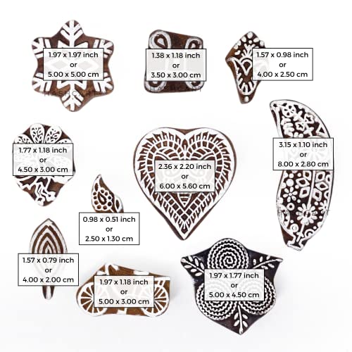 Image of Hashcart | Set of 10 | Wooden Multi Shape Design Stamps for Scrapbooking | Wooden Blocks for Project Designing | Henna | Clay | Pottery Craft | Tattoo