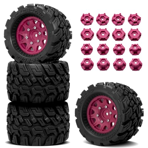 OGRC Wheels and Tires 12mm/14mm Hex RC Truck Tires with Foam Inserts for 1/10 Scale Arrma Granite Axial Losi Redcat Rc4wd RC Monster Truck ?Buggy (Red)
