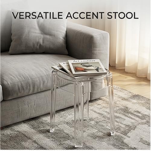 Image of The Artment your artistic apartment Transparent Color CrystalNest Acrylic Stackable Round Accent Stool, Modern Side Stool for Living Room, Bedroom and Home & Office (Set of 3)