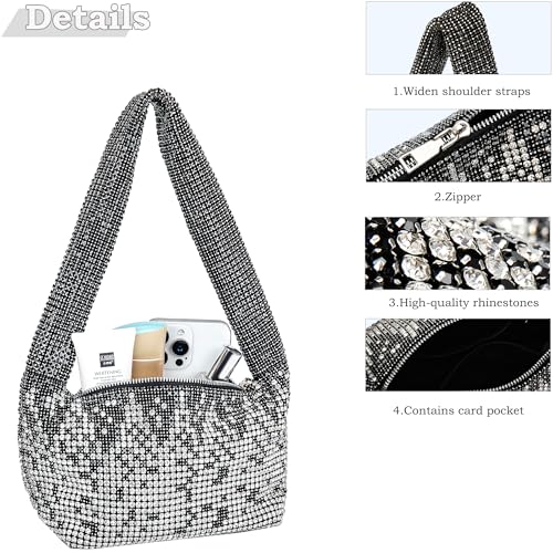 Image of BBTT.ful Rhinestone Evening Handbags Sparkling Crystal Purse Daily Casual Shoulder Bag