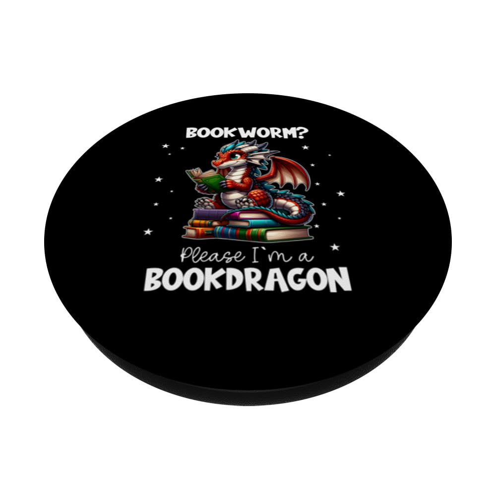 I am the book dragon Bookworm Reading Book Lover PopSockets Swappable PopGrip, Black - Image 2