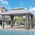 LuxaDomus Outdoor Gazebo 10’×13’ for Patio, Metal Frame Canopy with Double Roofs, Heavy Duty Party Tent with Mosquito Netting and Curtains for Backyard, Garden, Lawn and Deck, Grey