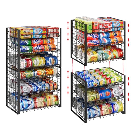 3 Tier Stackable Can Rack Organizer, Adjustable Can Holder for Pantry | 2 Pack Rolling Can Dispenser for Canned Food, Soda & Drink Storage, Tiered Can Organizer for Kitchen Cupboard Cabinet