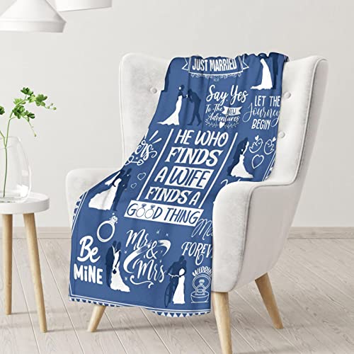 Wedding Throw Blanket - Soft, Fuzzy & Warm - 30x40 Inches Marriage Prayer Blankets for Bride, Groom - Blue Modern Throws Gifts for Newlywed Couples