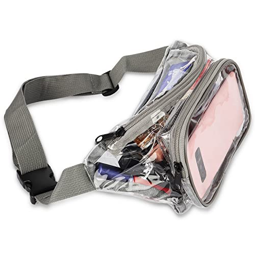 Clear Fanny Pack for Women & Men, Aeeque Clear Bag Stadium Approved, Waterproof Cute Small Clear Waist Bag Multi-purpose Clear Purse Pack with Adjustable Strap for Concerts, Sports Events(Gray)