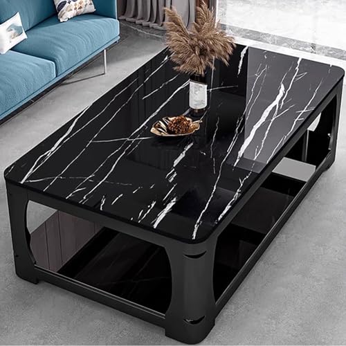 LHXLSH Rectangular Mesa De Centro, Mesa De Centro Moderna De Mediados De Siglo, Mesa De Salón con Estante De Cristal, Mesa Centro Salon, para Hombres Y Mujeres(Black a,130 * 70cm/51.1 * 27.5in)