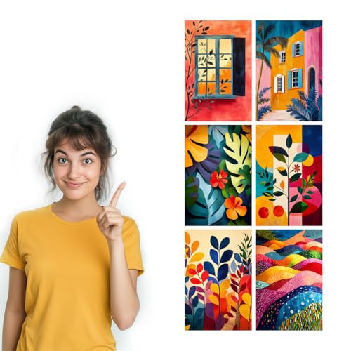 Image of SiddArtify Botanical Abstract Wall Art Prints Set - Colorful Landscape Poster Decor for Living Room Bedroom Office - 8x12 Sticker Pack of 6