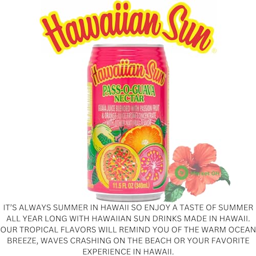 Hawaiian Sun Drinks - Pass-o-Guava Nectar (11.5floz x 6 cans) - Tropical Refreshing Juice