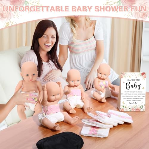 RoundFunny 33 Pcs Baby Shower Diaper Changing Game Supplies Including Dolls Blindfold Diapers Wooden Sign for Changing Race Gender Reveal Party Favors(Rose) by RoundFunny - Image 6