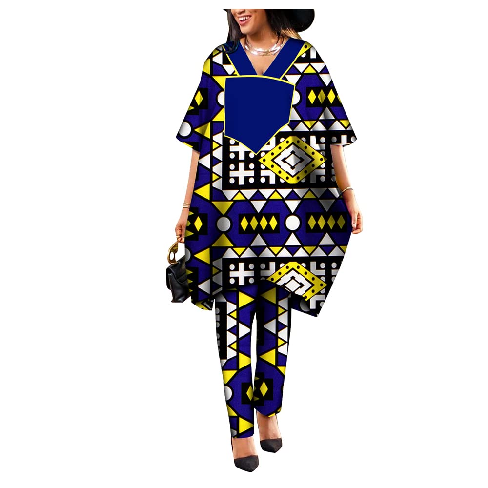 African Print 2 Pieces Outfit Women Ankara Top and Pants Set Shirt Dress