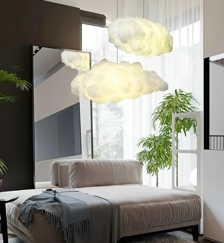 Lámpara de araña LED Colgante con Forma de Nubes Blancas, de Seda y algodón, para habitación Infantil o guardería (luz cálida, 70 x 40 x 25 cm).