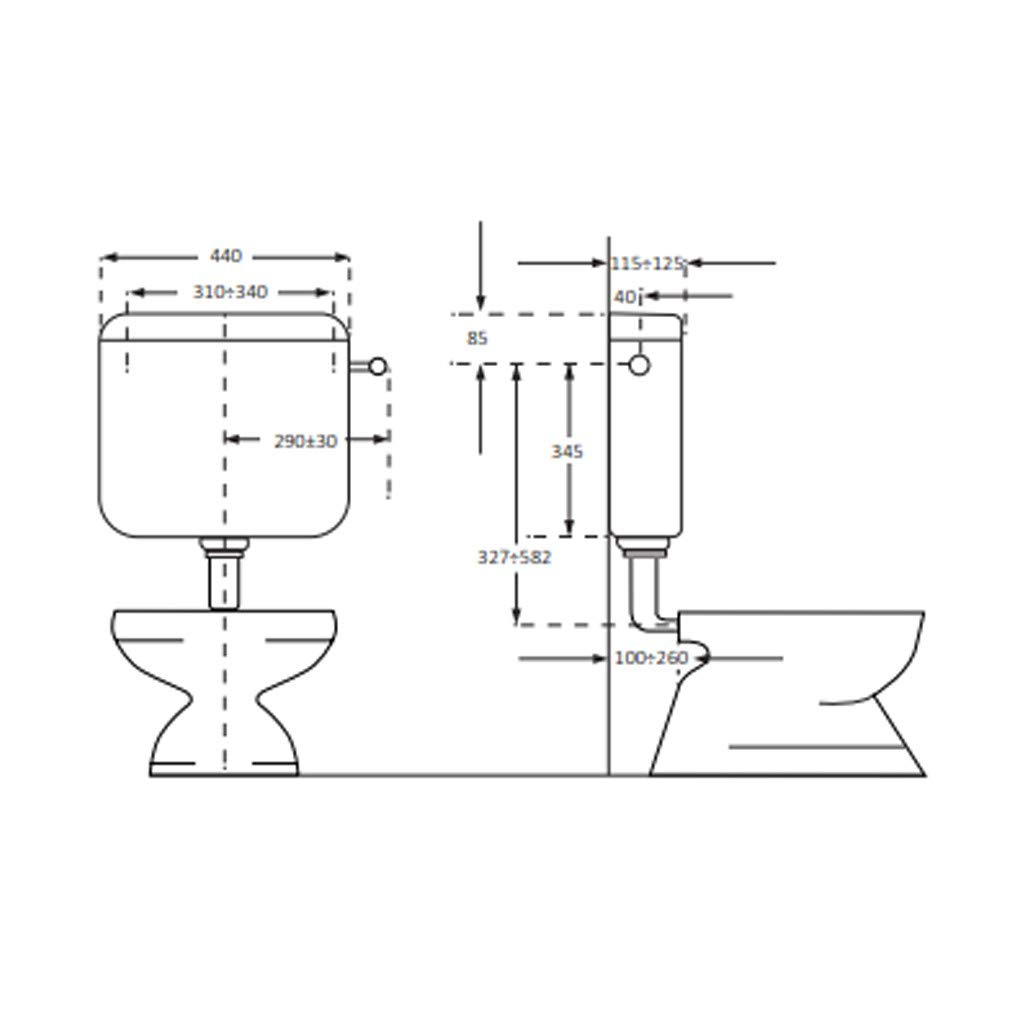 CR Mod Plus 1 External Toilet Cistern, front view