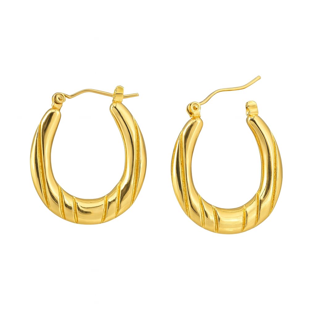 Sculpted Gold Hoop Earrings for Men & Women | 18K Gold Plated Stainless Steel | Textured Curved Hoops | Lightweight Waterproof Hypoallergenic Jewellery | Everyday Luxury Accessory-image-5