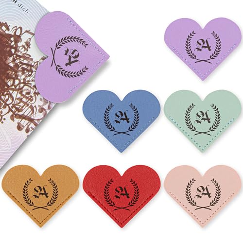 Set of 6 Personalized Leather Heart Bookmarks for Women and Girls, Custom Corner Page Accessories, Cute Handmade Reading Gifts, Aesthetic Leather Bookmarks for Book Lovers, Valentine’s Day (A)