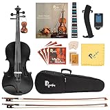 Poseidon Violin for Beginners, Kids Adults Beginner Kit For Student Black Solidwood Spruce Stringed Musical Instruments with Hard Case, Extra Bows, Extra Strings, Shoulder Rest, Rosin, Clip-on Tuner